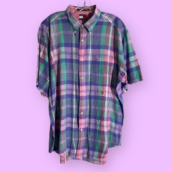 TOMMY Hilfiger short sleeve button down size L F-21 - Picture 1 of 3